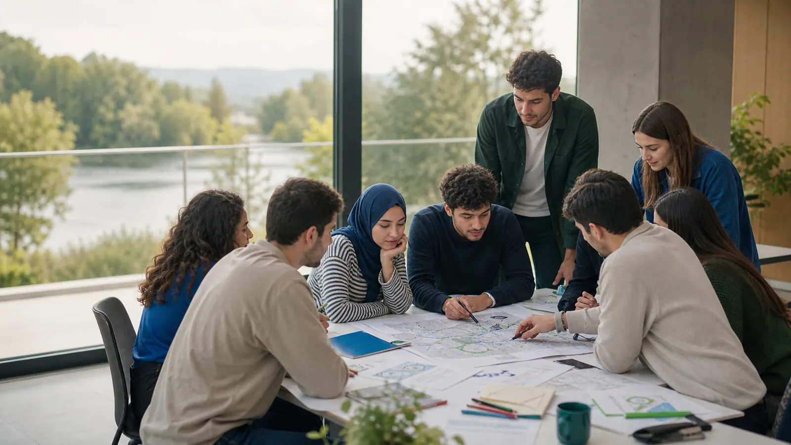 Sakarya Gençlik Meclisi atölyesinde bir masanın çevresinde çalışan gençler